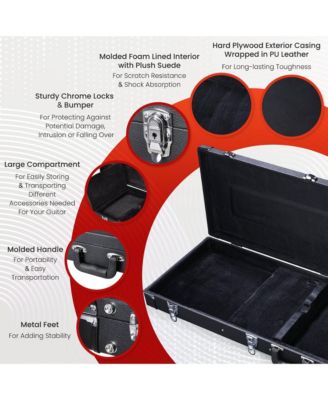 Universal Rectangular Electric Guitar Hard Case w/ Folding Guitar Floor Stand