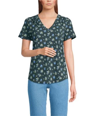 Women's Petite Short Sleeve Lightweight Jersey Gathered Shoulder T-Shirt