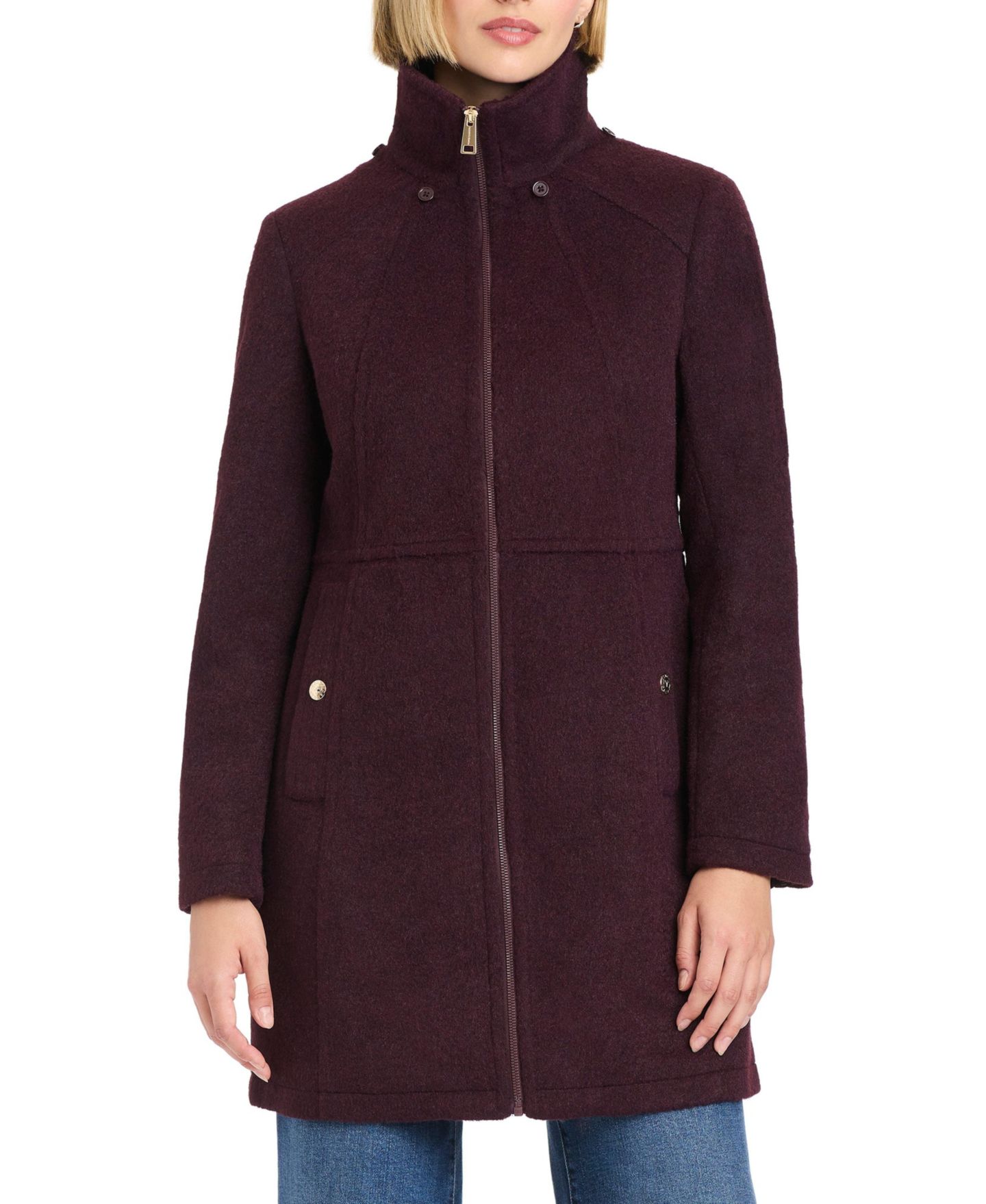 Женское пальто Vince Camuto Zip Front Walker Coat With Detachable Hood, цвет: Бордовый — фото 3