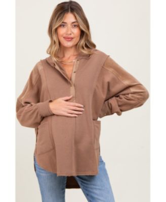 Maternity Mocha Corduroy Contrast Oversized Hoodie