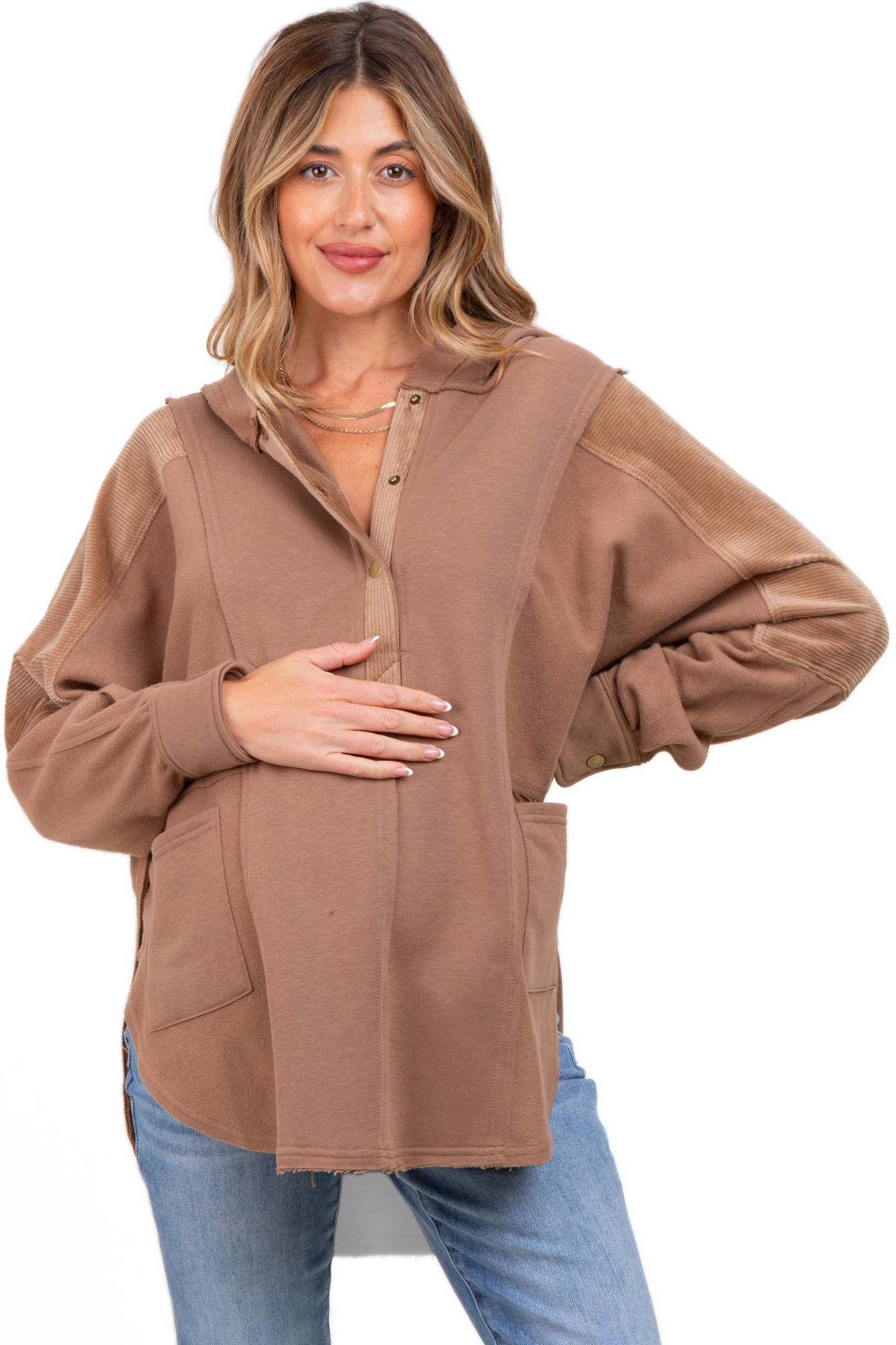 Женское худи Pinkblush Mocha Corduroy Contrast Oversized, цвет: Мокко — фото 2