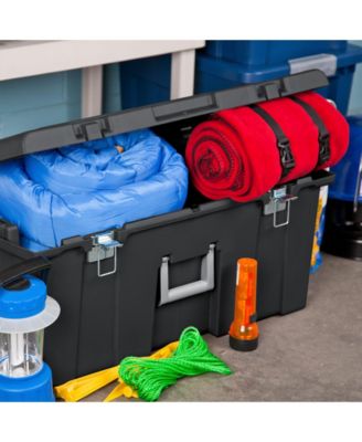 Wheeled Footlocker, Plastic Utility Storage Container, Black, 3 Pack