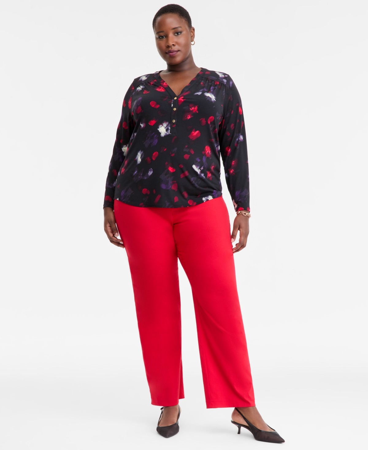 I.n.c. International Concepts Plus V-Neck Long-Sleeve Top, Macy's Exclusive