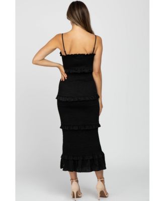 Olive Satin Smocked Fitted Maternity Maxi Dress