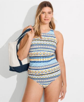 Women's Long Tugless High Neck Strappy Back Tankini Swimsuit Top