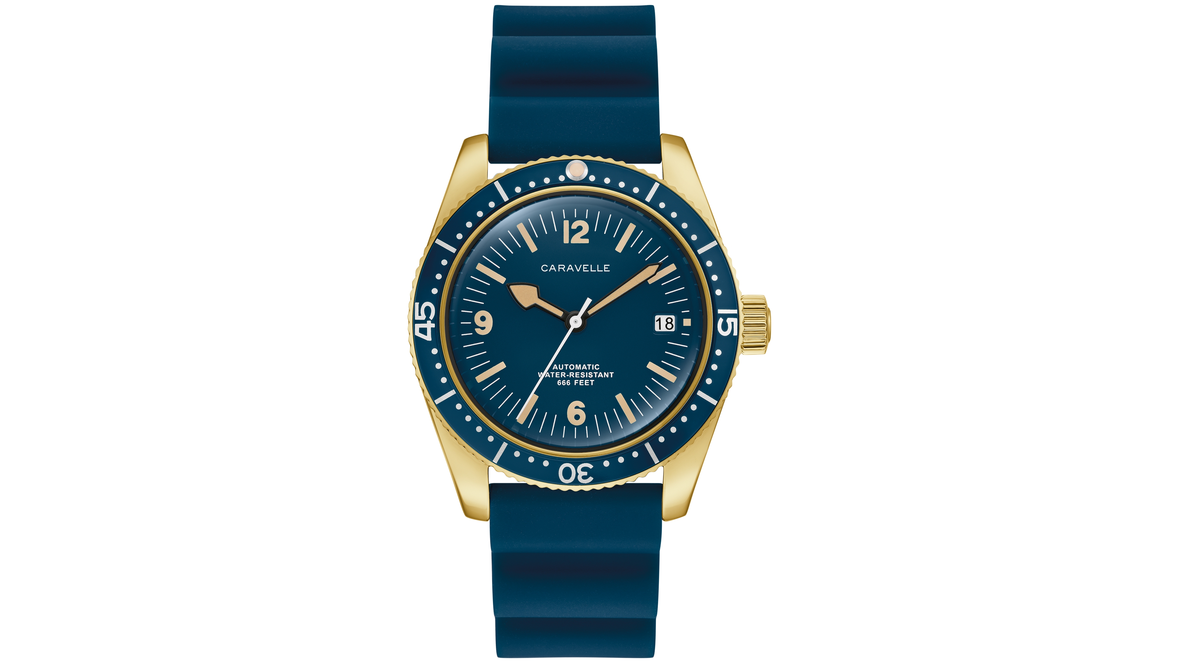 Caravelle Men's Vintage Sport Sea Hunter Blue Rubber Watch, 39mm