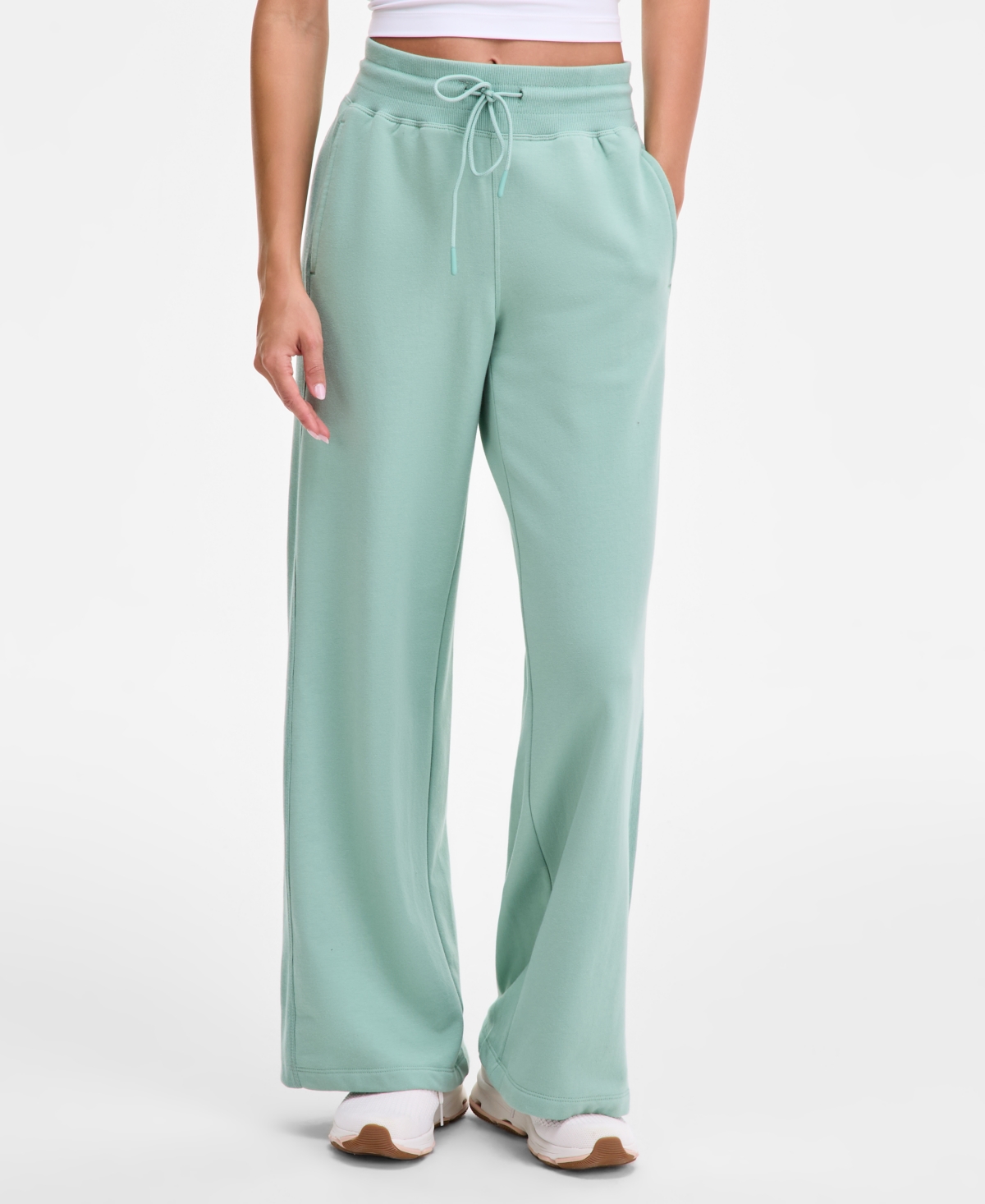 Id Ideology Women's Relaxed High-rise Flare-leg Fleece Pants, Macy's Exclusive In Blue