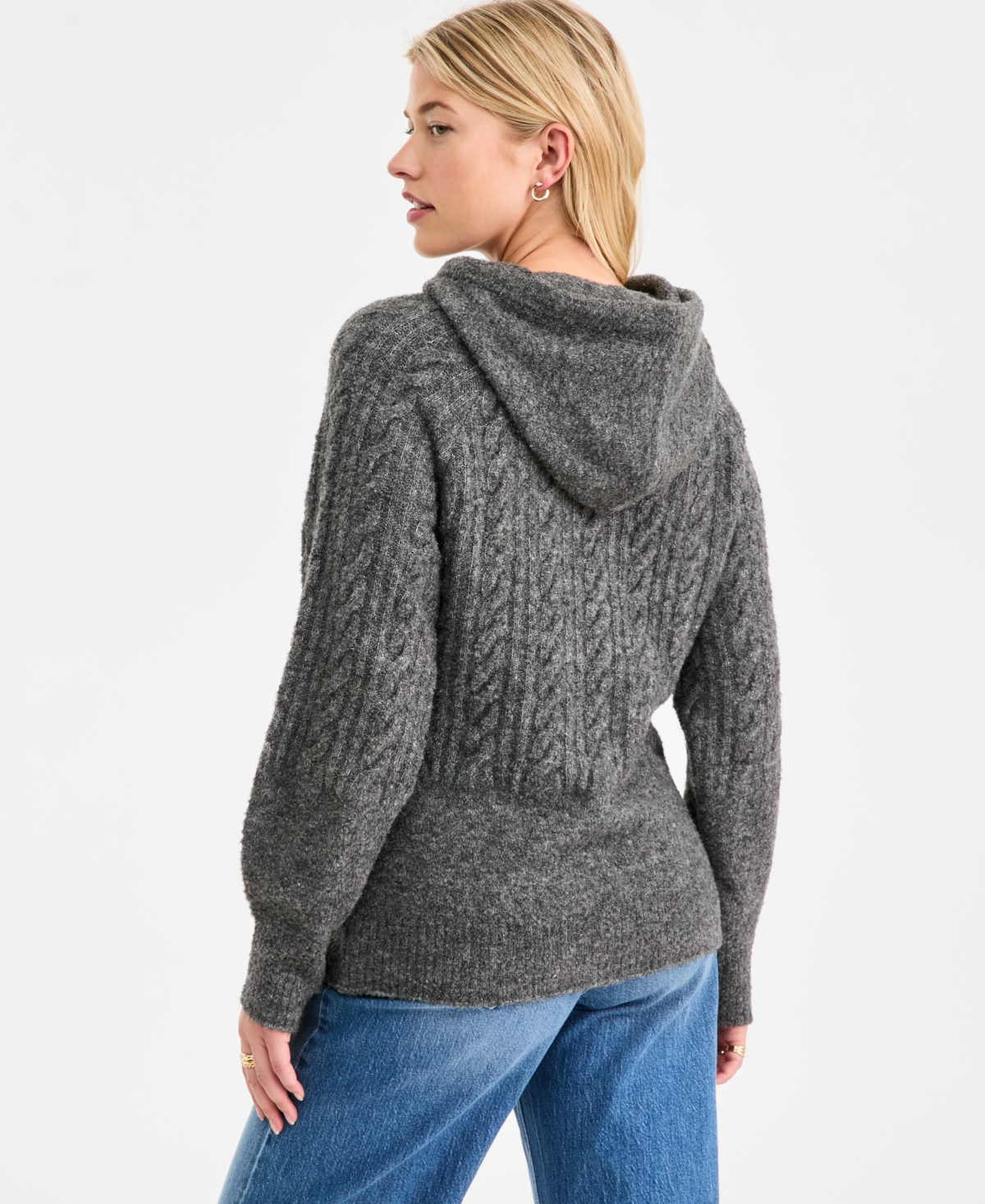 On 34th Women's Cozy Sweater Cable Hoodie, Macy's Exclusive In Gray