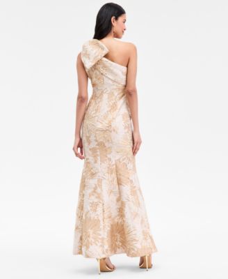Women's Jacquard Bow-Trim One-Shoulder Gown