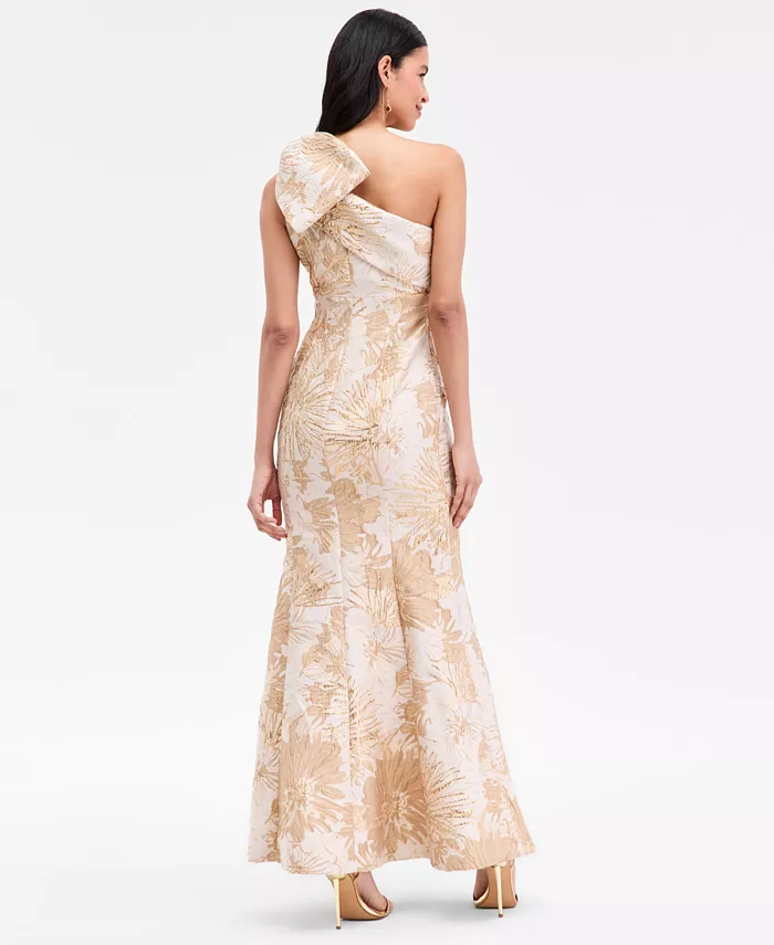 Women's Jacquard Bow-Trim One-Shoulder Gown - thumbnail 5