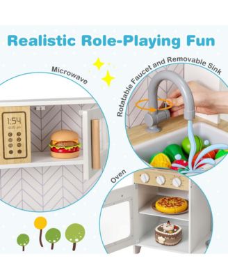 Kids Kitchen Playset with Lights Sounds Microwave Stoves Oven Cooking Accessories