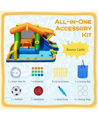 8-in-1 Inflatable Bounce House Water Park w/ Slide Water Cannon Blower Excluded