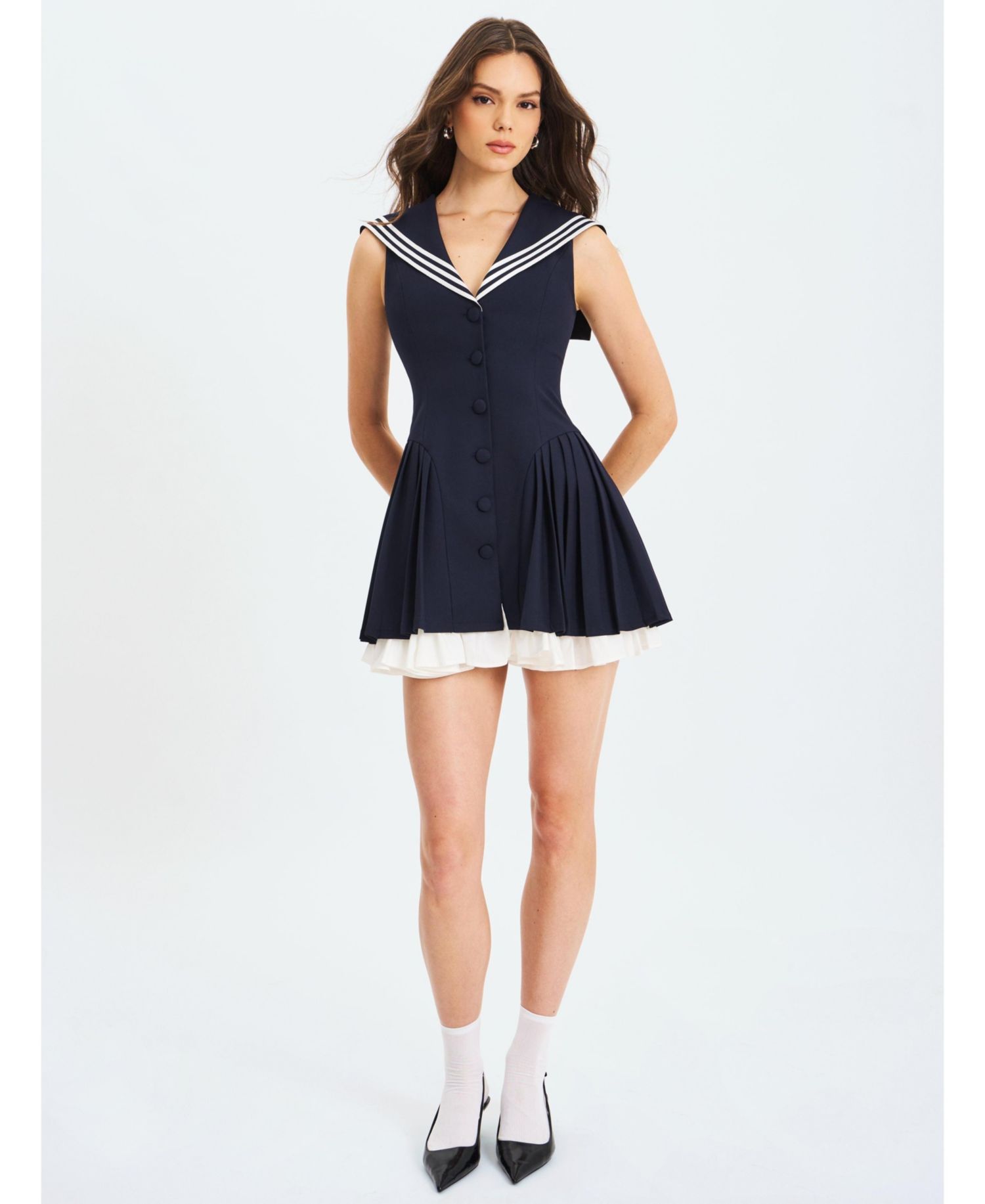 Women's Calliope Navy Sailor Pleated Mini Dress