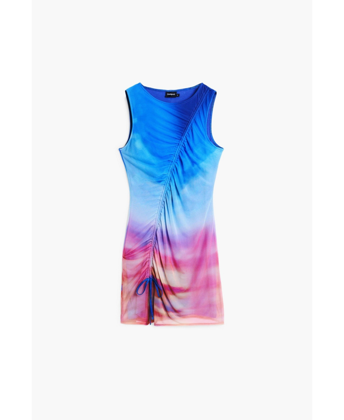 Desigual Print Ruched Sleeveless Minidress In Blue