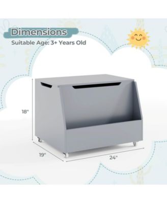 Kids Toy Box Wooden Mobile Toy Storage Organizer with Bookshelf & Lockable Wheels