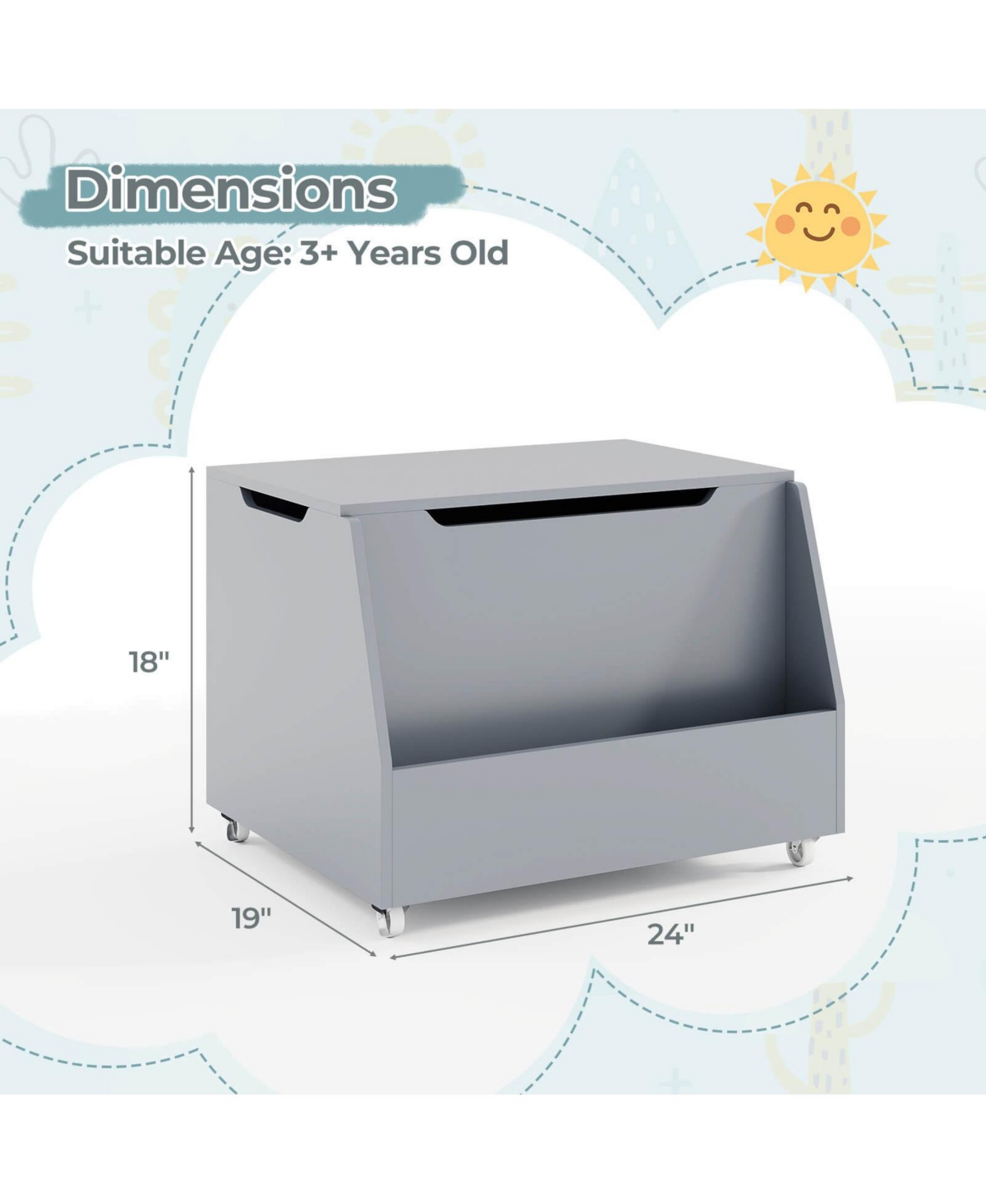 Costway Kids Toy Box Wooden Mobile Storage Organizer with Bookshelf & Lockable Wheels