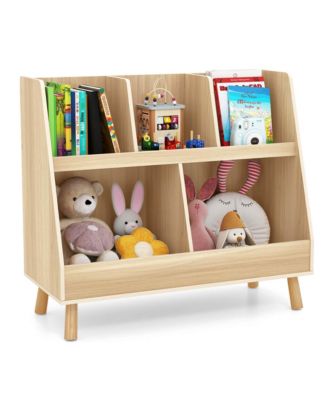 5-Cube Kids Bookshelf and Toy Organizer Wooden Storage Bookcase with Wood Legs