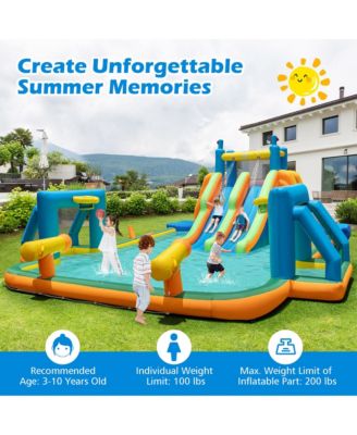 Inflatable Water Slide w/ 2 Long Slides Pool Climbing Walls 1100 W Blower