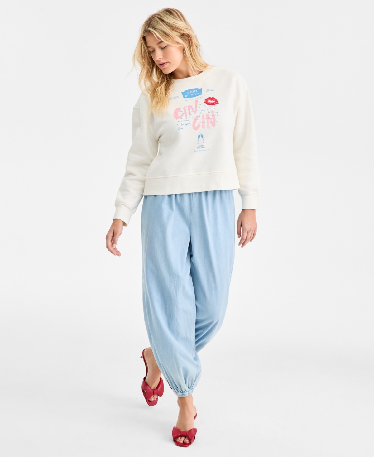 On 34th Women's Knit Long-Sleeve Cin Kiss Graphic Sweatshirt, Macy's Exclusive