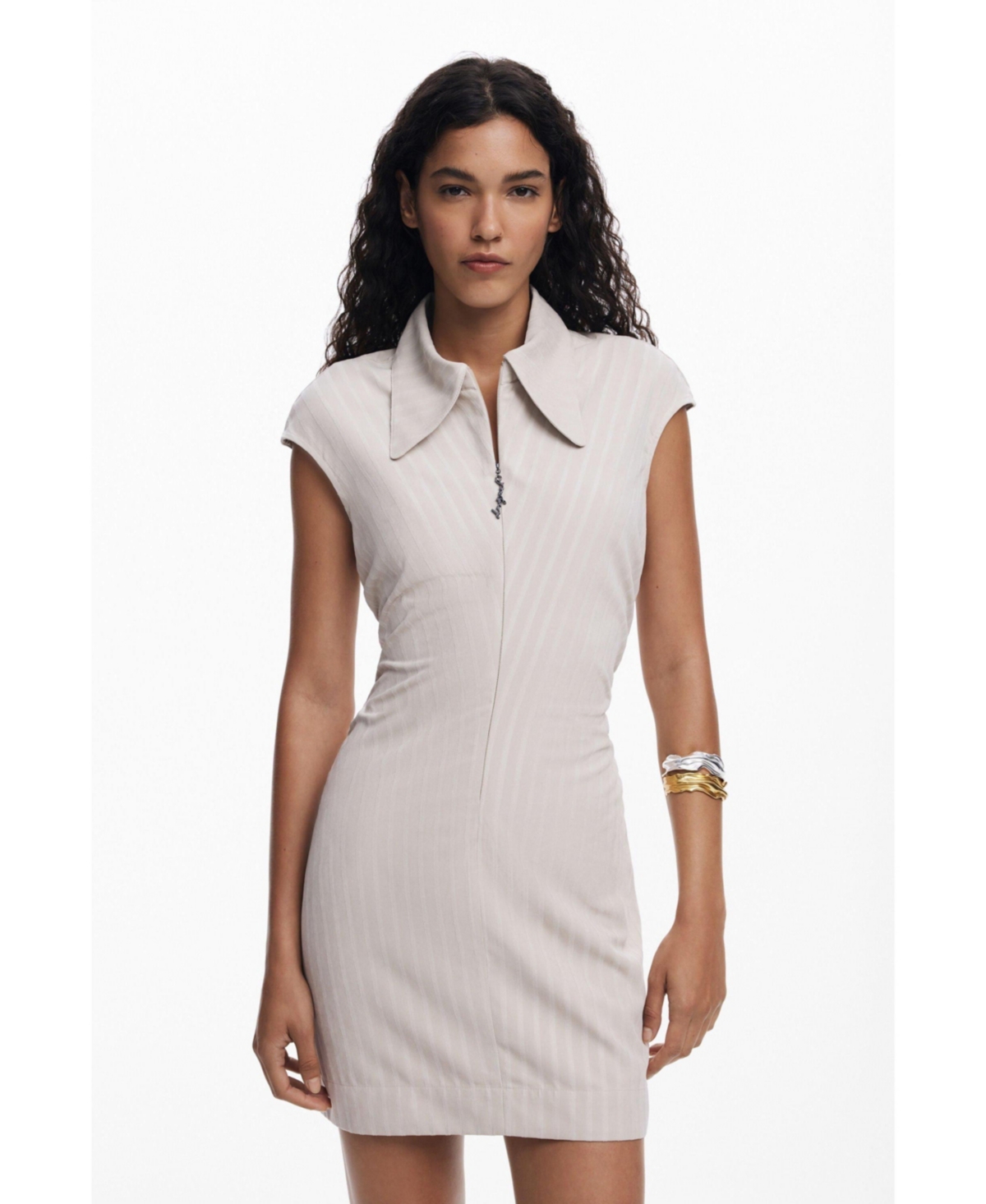 Desigual Cap Sleeve Ruched Mini Shirtdress In White