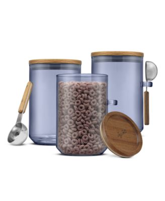 Holden Stackable Glass Storage Canister with Wood Lids and Scoops, Set of 3