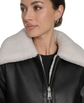Women's Regular Reversible Sherpa to Faux Leather Aviator Jacket