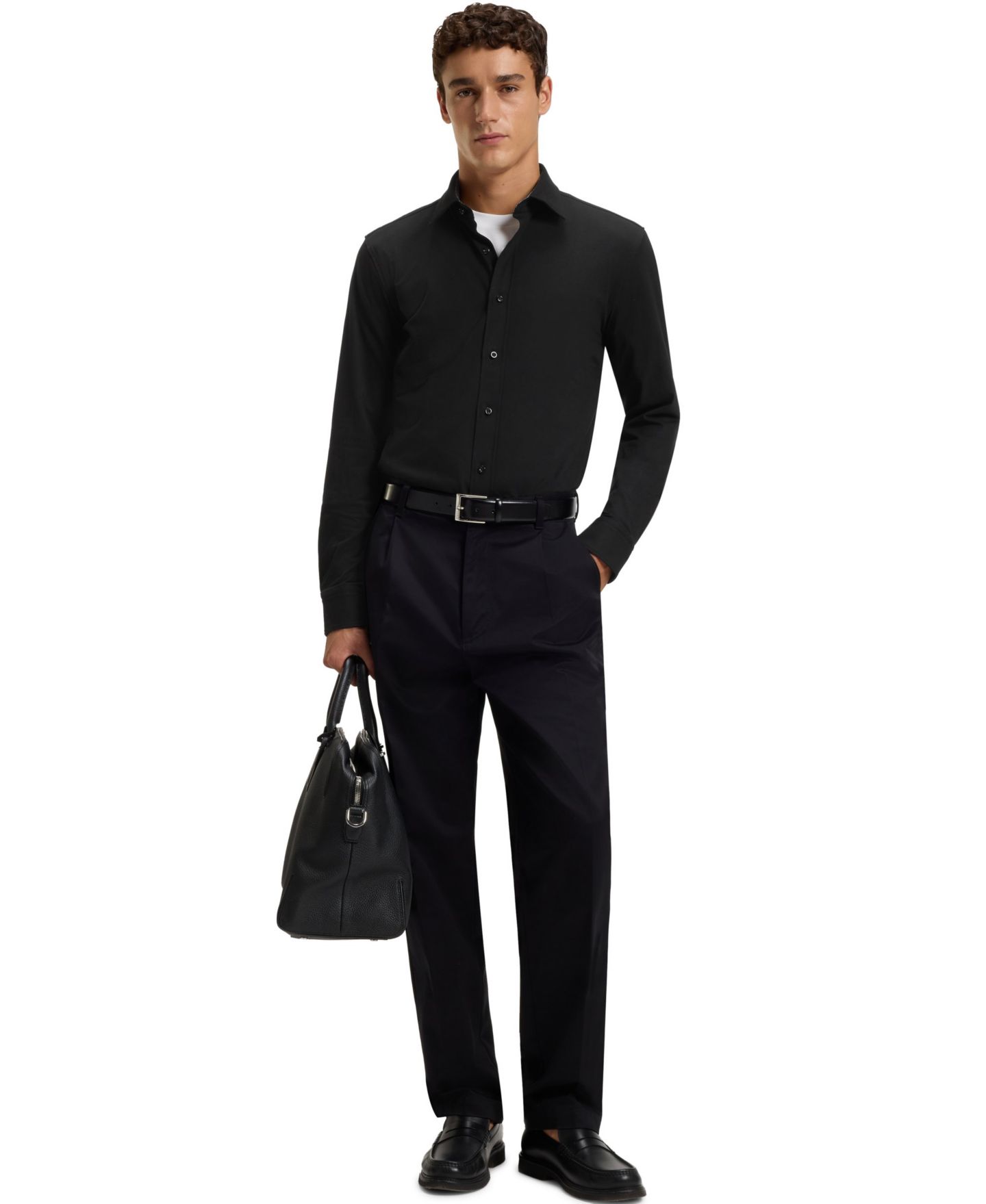 Мужская рубашка Hugo Boss Stretch Cotton Slim-Fit Dress Shirt, цвет: Чёрный — фото 4