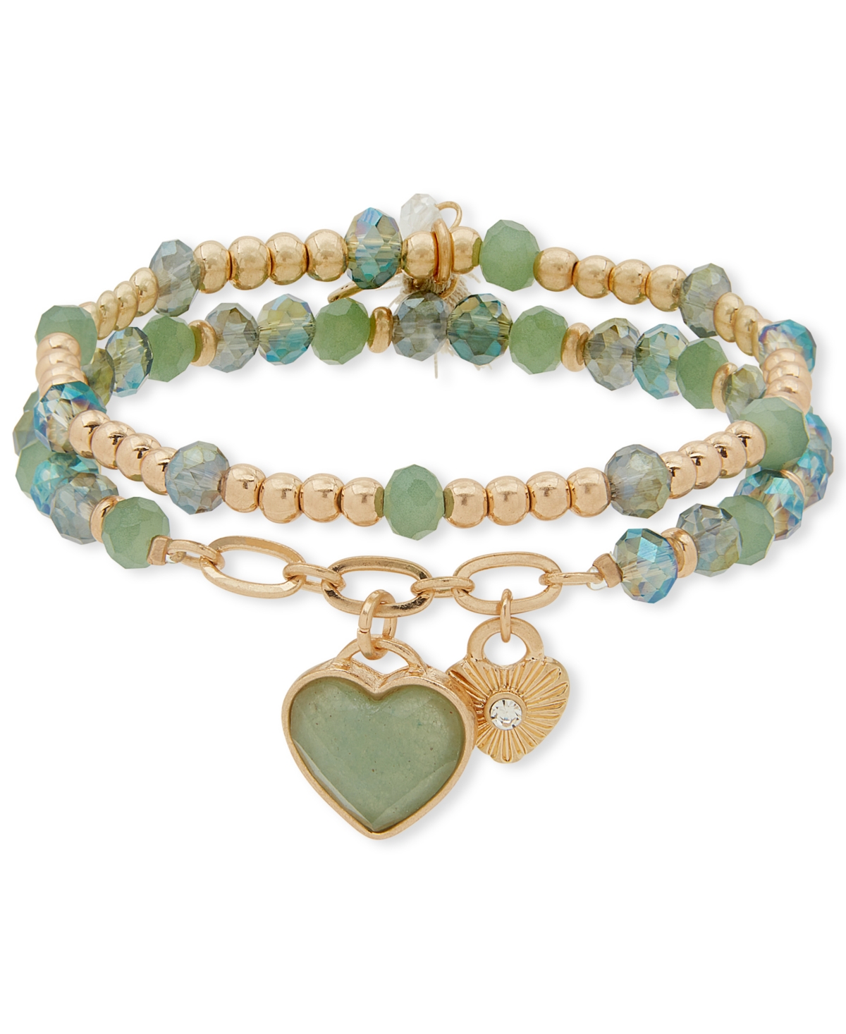 Lonna & Lilly Multi-stone Beaded Heart Stretch Bracelet In Green
