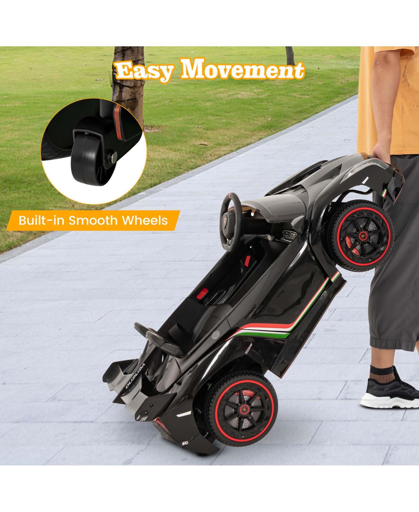 Детская игрушка Costway Licensed Lamborghini 4WD 12V Electric Kids Ride-On Car (24"W x 44"D x 18"H), 66 lb. Capacity, Ages 3-8, цвет: Чёрный — фото 2