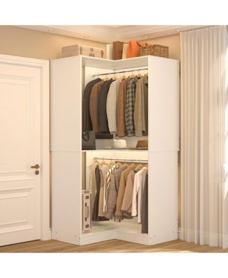 Freestanding Corner Closet Organizer with Hanging Rods, Space-saving Closet System for Walk-in Closet