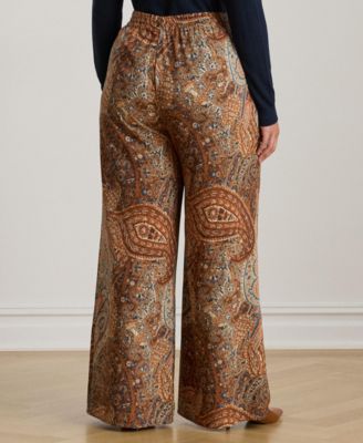 Plus Size Paisley Print Wide-Leg Pants