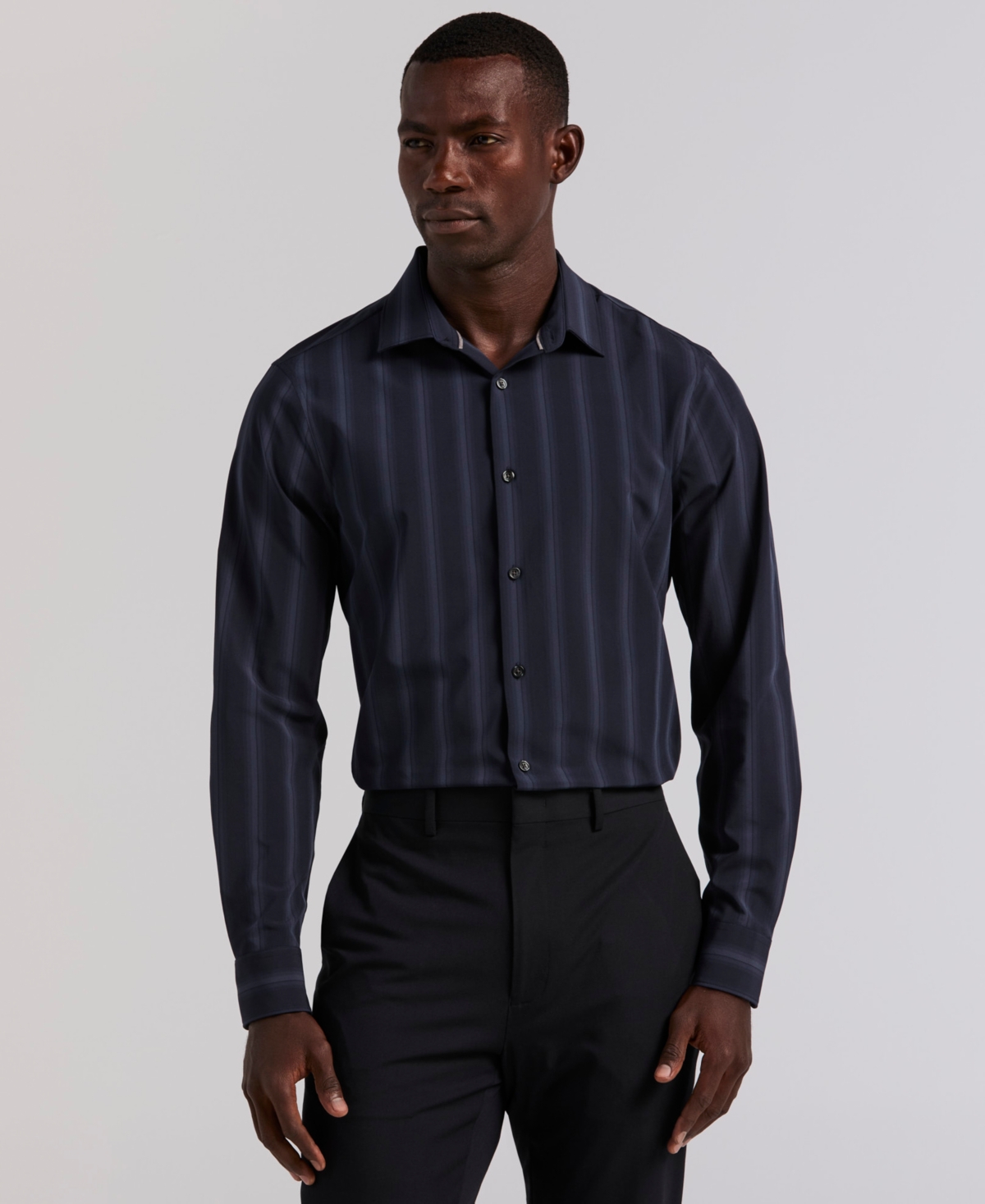 Perry Ellis Men's Long Sleeve Ombre Yarn-dyed Stripe Shirt In Blue