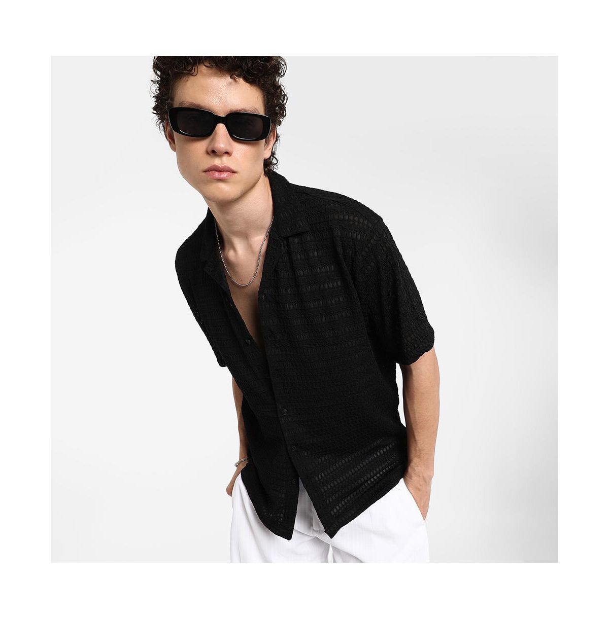 Campus Sutra Men's Midnight Black Marquise-Knit Shirt