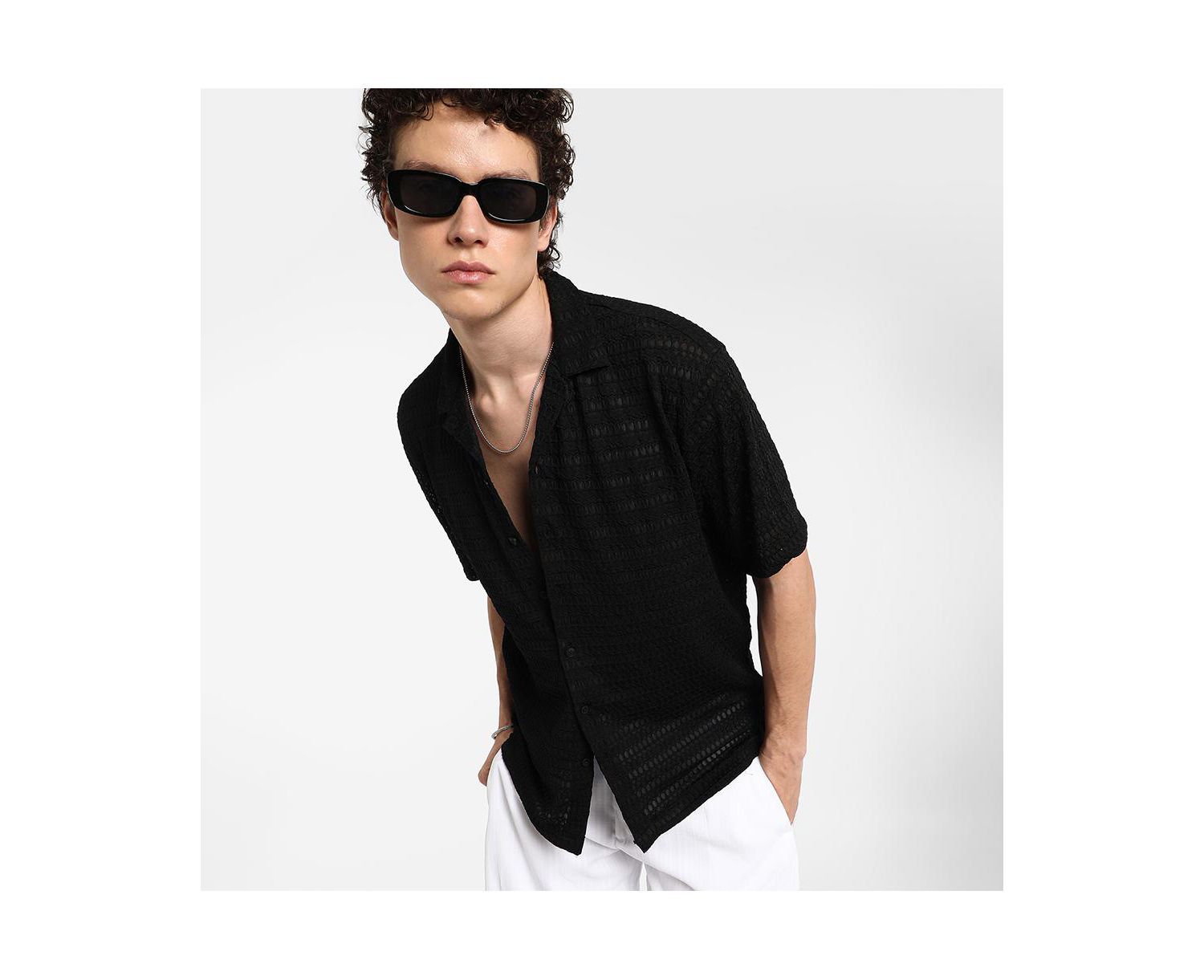 Men's Midnight Black Marquise-Knit Shirt