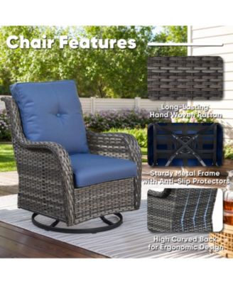 ArcLine Brown Wicker Swivel Glider Outdoor Rocking Chair with CushionGuard Blue Cushion (2-Pack)