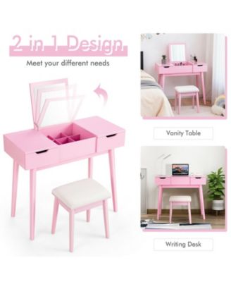 2-Pc. MDF Flip-Top Mirror Vanity Table Set with 2 Drawers
