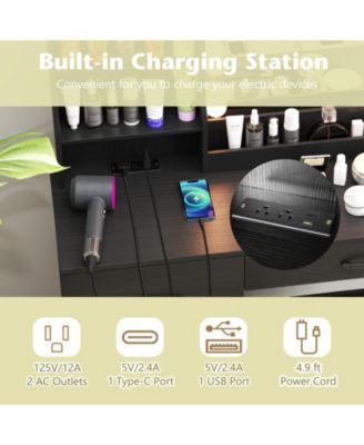 Makeup Vanity Desk Dressing Table and Stool Set with Mirror and Lights