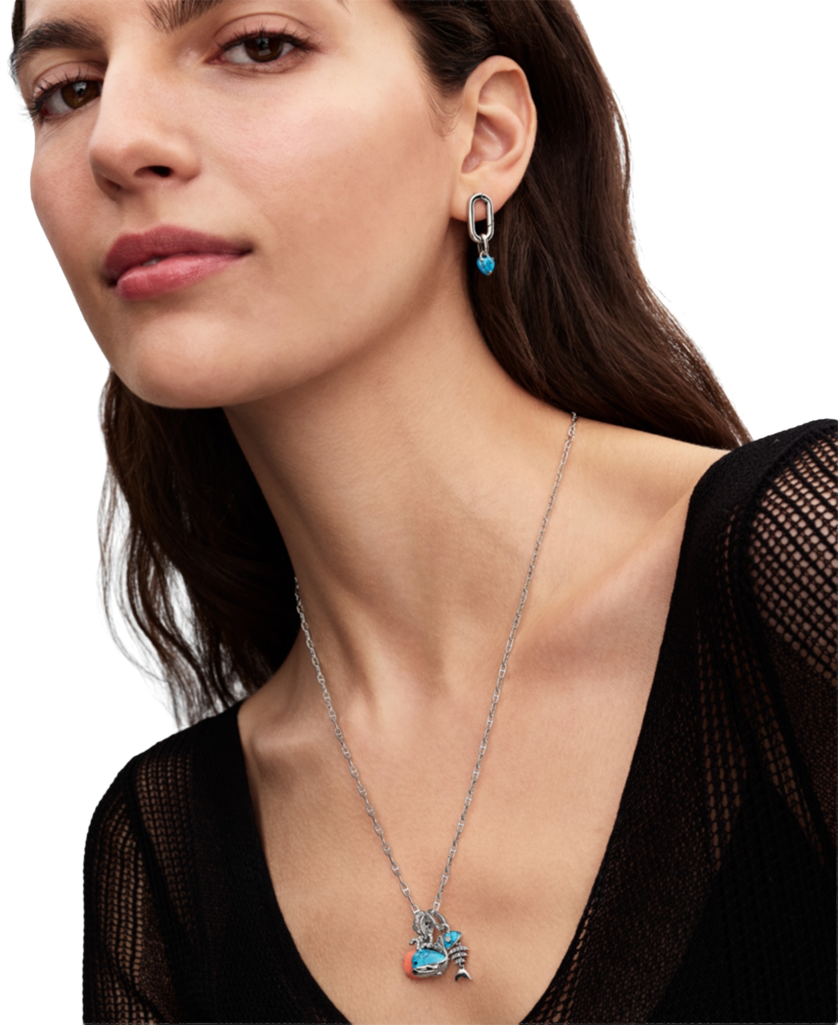 Pandora Turquoise Heart Mini Dangle Charms In Blue