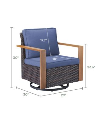 CubeEdge Brown Wicker Patio Swivel Chair Set Outdoor Rocking Chair with CushionGuard Blue Cushions (2-Pack)