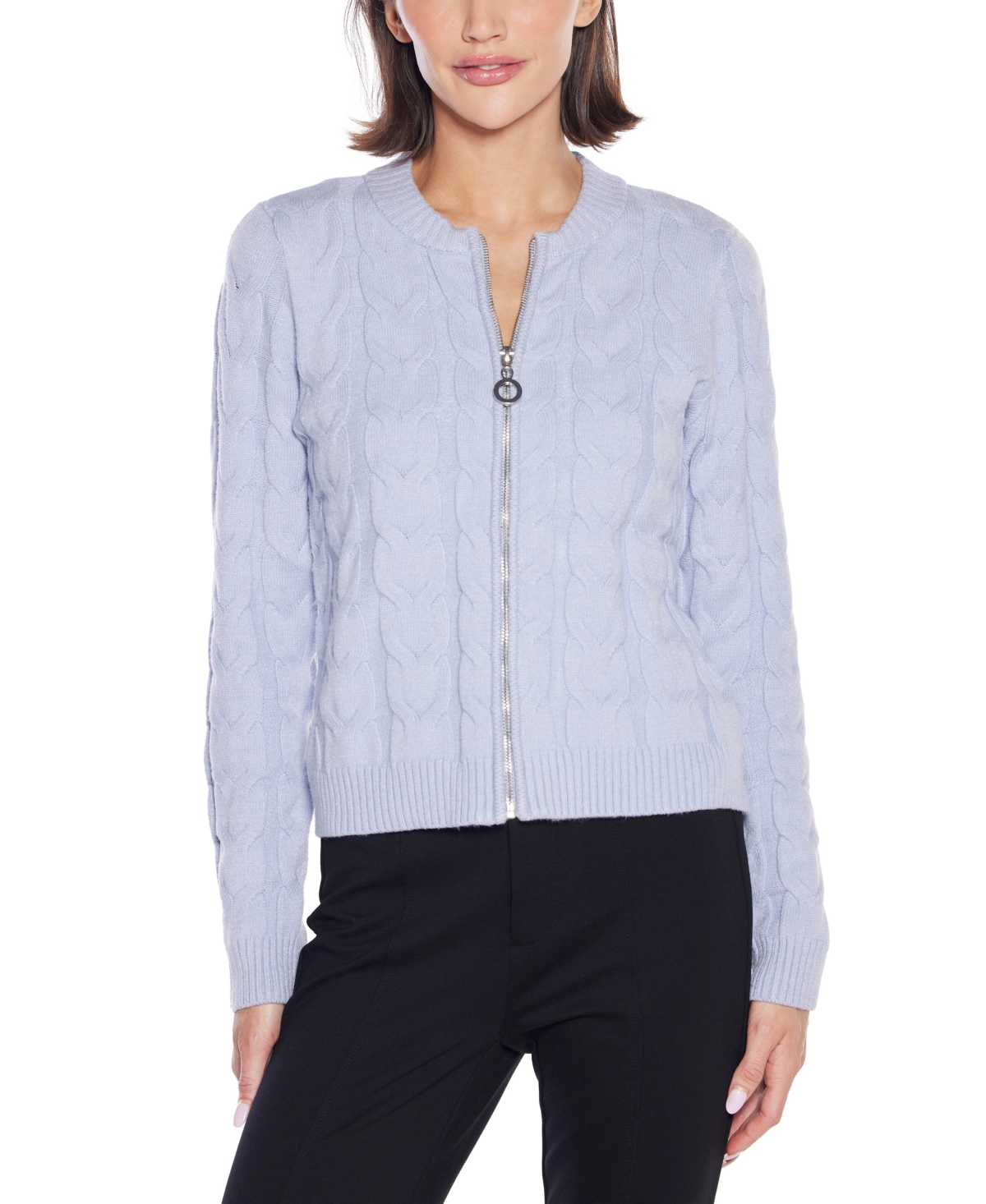 Belldini Women's Black Label Zip Cable Sweater In Blue