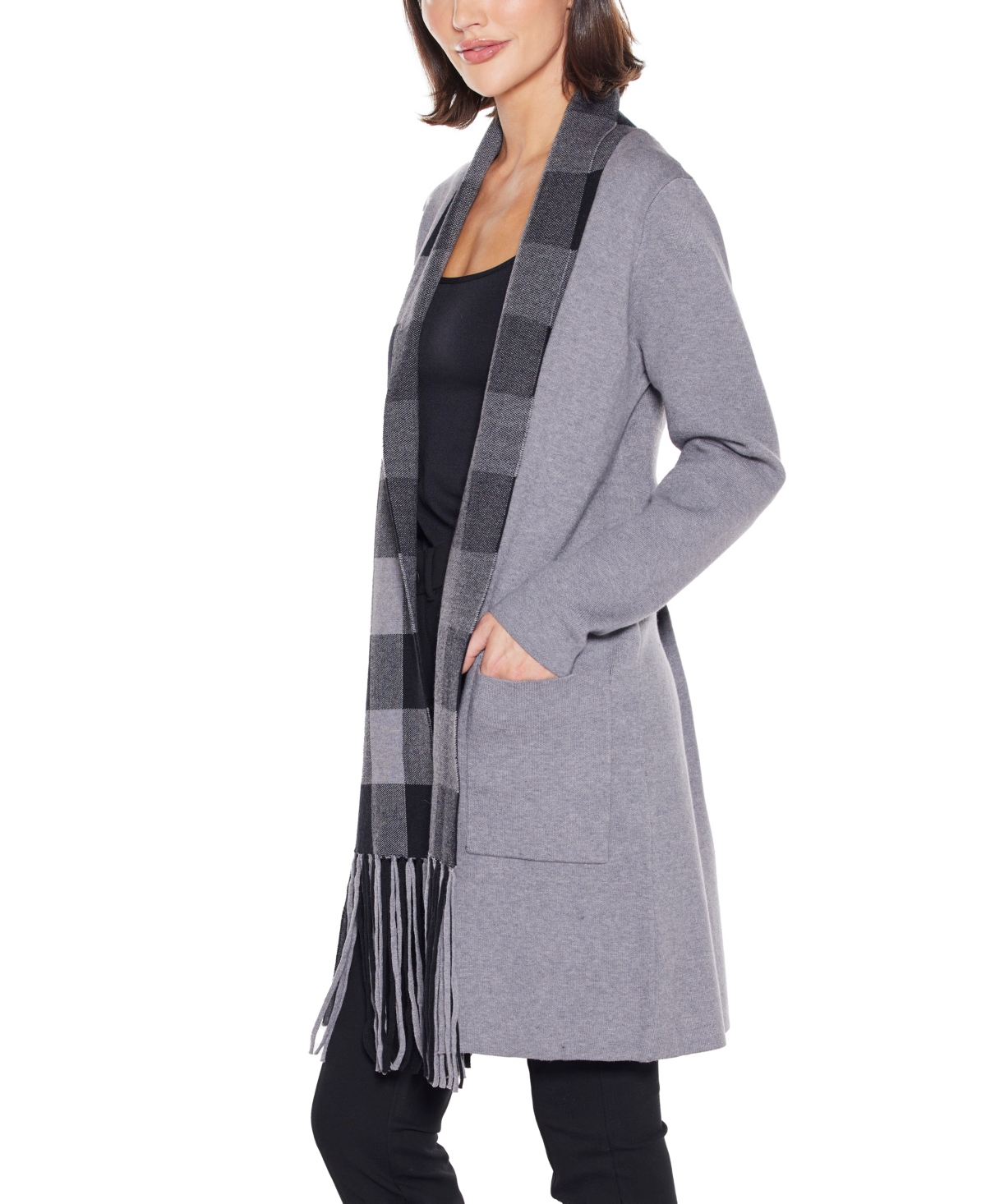 Belldini Women's Black Label Scarf-Effect Open-Front Coatigan Sweater
