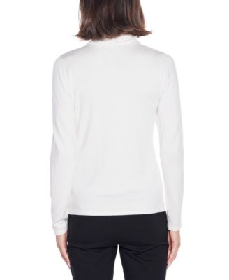 Black Label Women’s Faux Fur Trim Rhinestone-Zip Cardigan Sweater