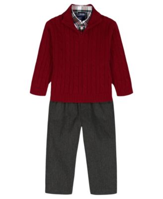IZOD - Baby Boys 3-Piece Cable Knit Sweater, Shirt and Pants Set