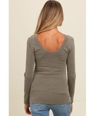 Maternity Charcoal Ribbed Scoop Neck Long Sleeve Top