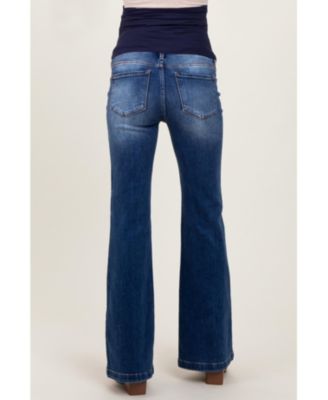 Maternity Navy Blue Washed Flare Jeans