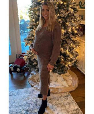 Women's Mauve Side Slit Maternity Maxi Sweater Dress