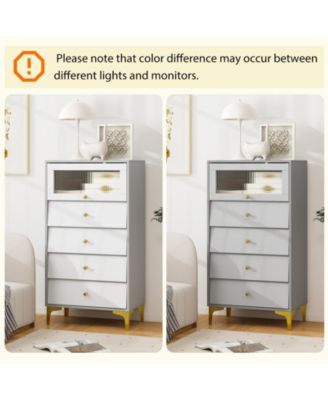 4-Drawer Modern Storage Cabinet with Flip-Up Fluted Glass Door