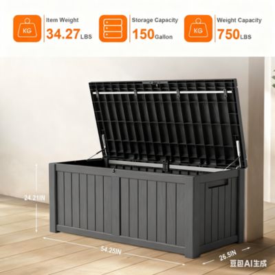 150 Gallon Patio Waterproof Resin Deck Box Lockable Outdoor Storage Garden Tools