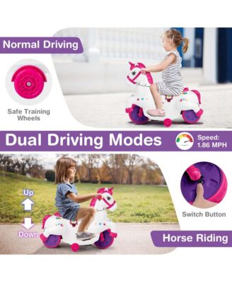 12V Kids Ride on Unicorn Toy with Training Wheels Music One-button Start Horse Toy