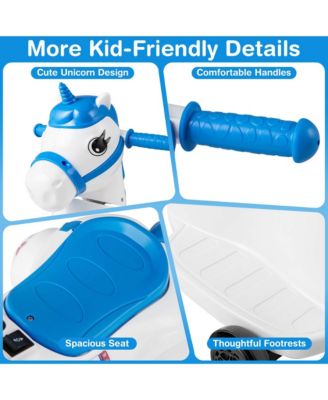 12V Kids Ride on Unicorn Toy with Training Wheels Music One-button Start Horse Toy